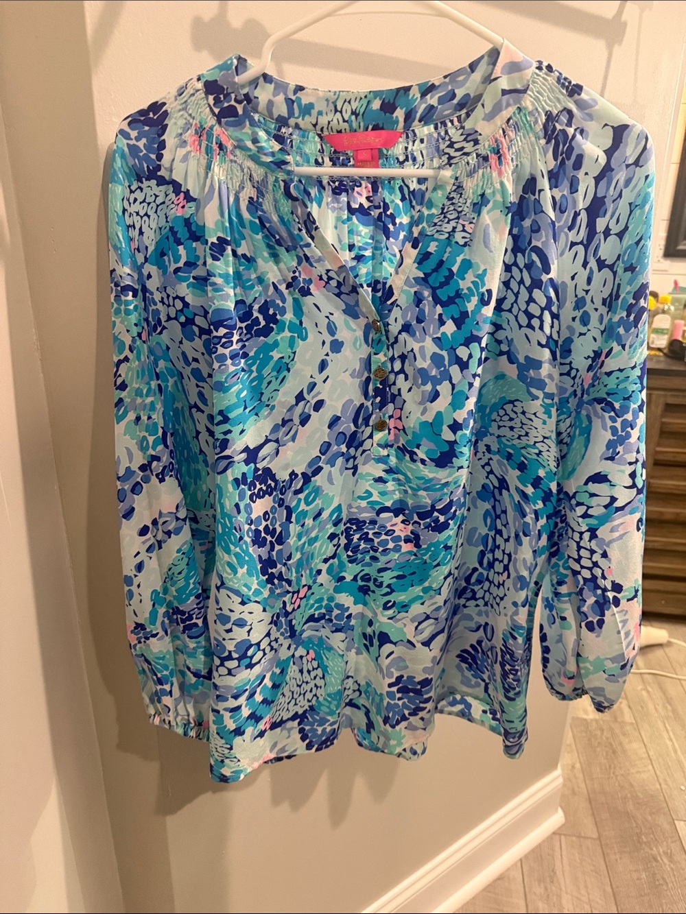 LILLY PULITZER Elsa Silk Blue Blouse Top